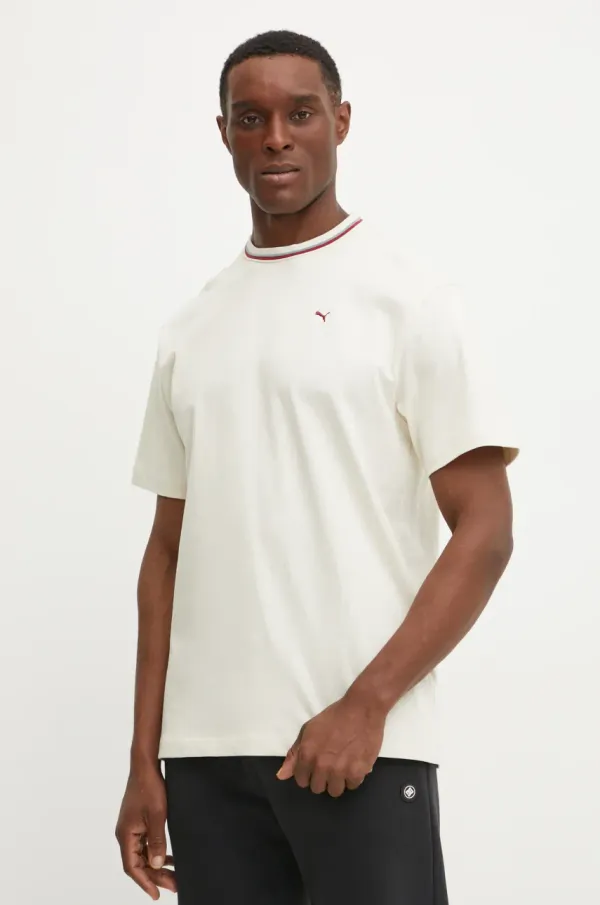 Puma Bombažna kratka majica Puma moška, bež barva, 629394