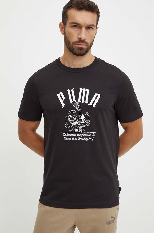 Puma Bombažna kratka majica Puma moška, črna barva, 628003