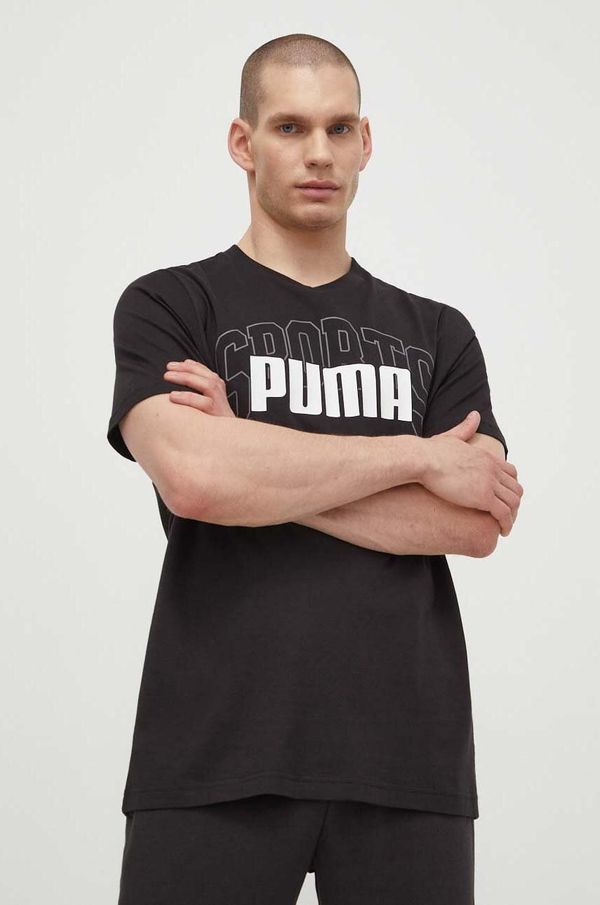 Puma Bombažna kratka majica Puma moška, črna barva, 680177