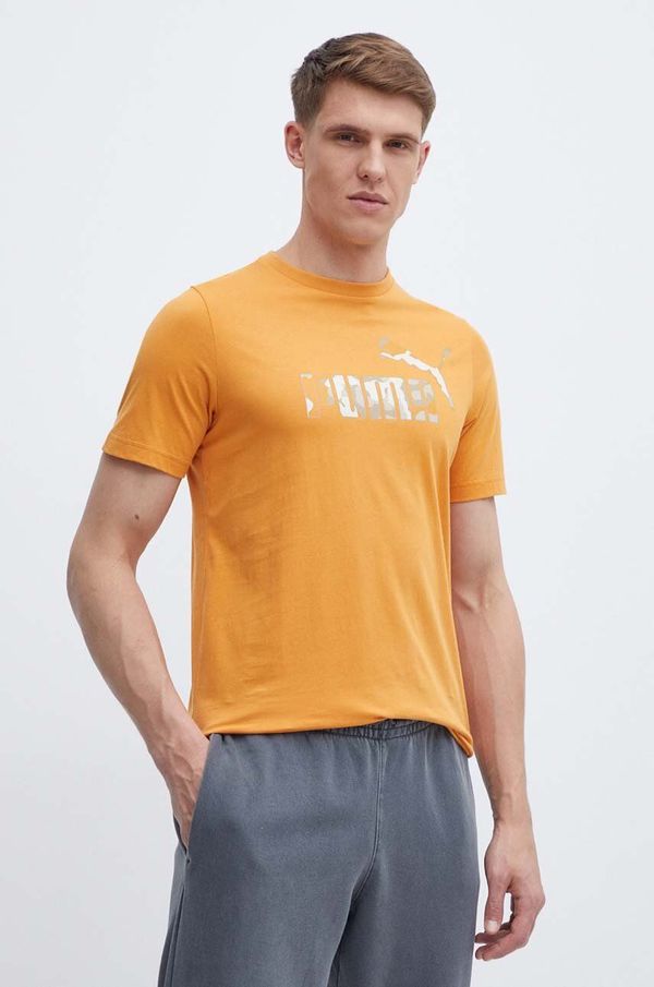 Puma Bombažna kratka majica Puma moška, oranžna barva, 675942