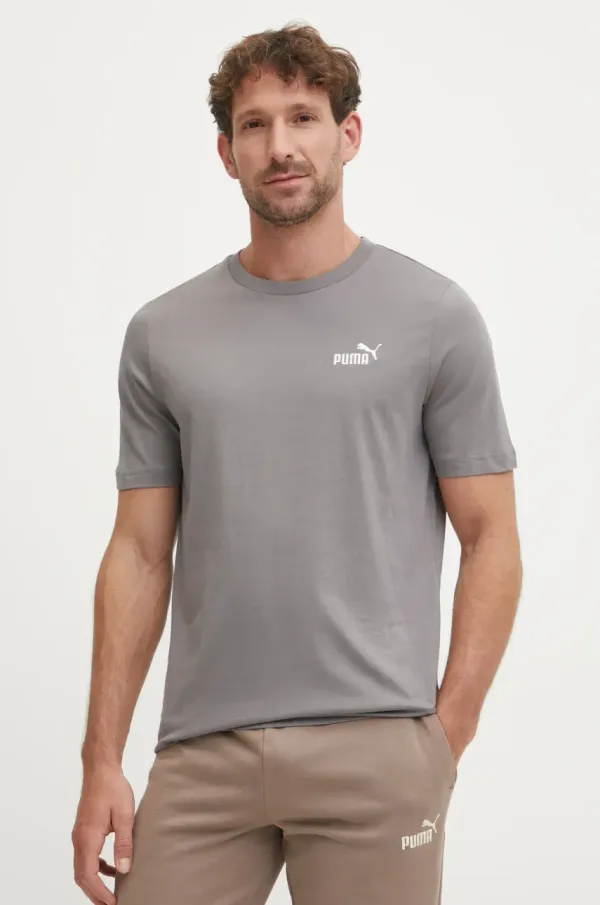 Puma Bombažna kratka majica Puma moška, siva barva, 682535
