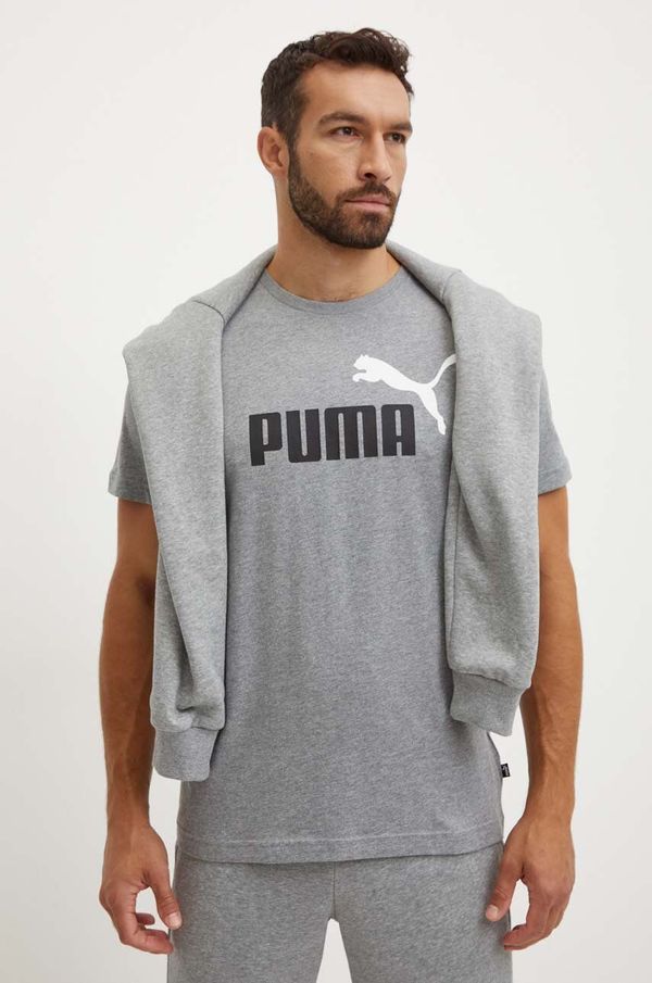 Puma Bombažna kratka majica Puma moška, siva barva, 847382