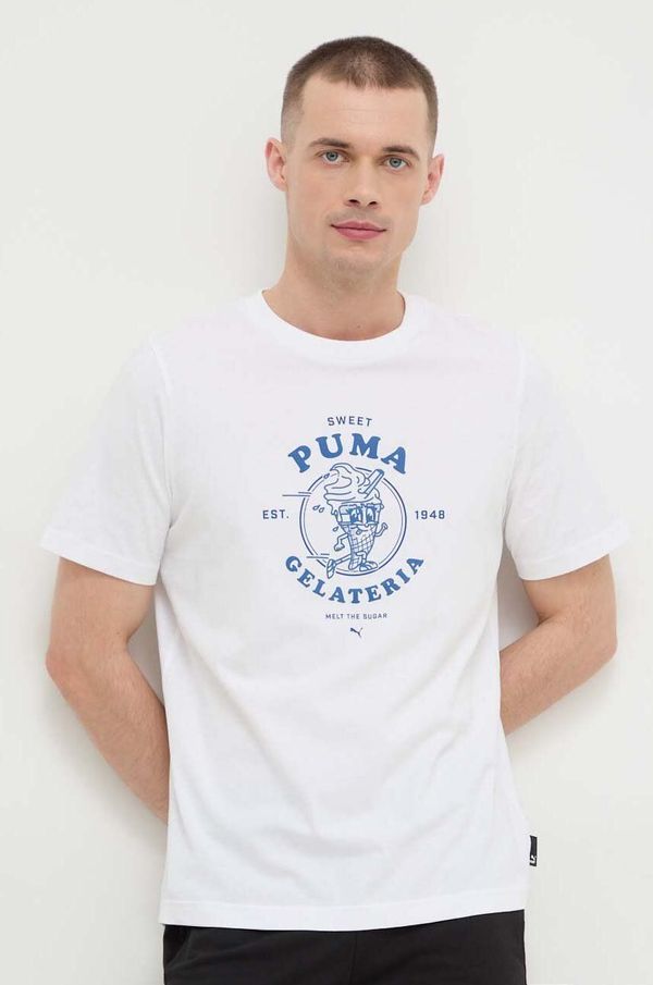Puma Bombažna kratka majica Puma moški, bela barva