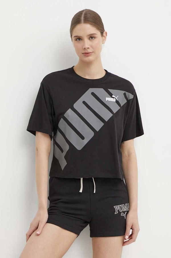 Puma Bombažna kratka majica Puma POWER ženska, črna barva, 677896