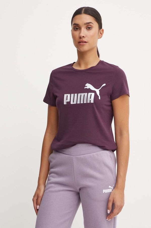 Puma Bombažna kratka majica Puma vijolična barva