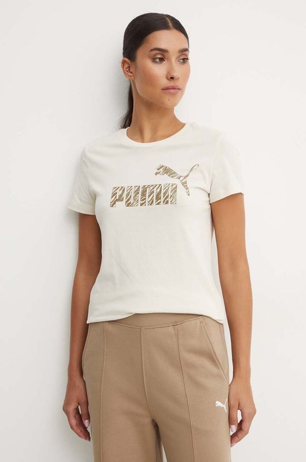 Puma Bombažna kratka majica Puma ženska, bež barva, 681490