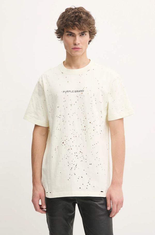 PURPLE BRAND Bombažna kratka majica PURPLE BRAND HWT JERSEY SS TEE moška, bež barva, P117-HFGT125