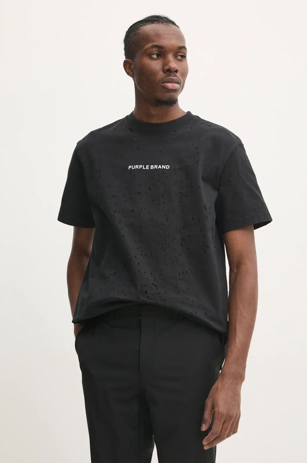 PURPLE BRAND Bombažna kratka majica PURPLE BRAND HWT JERSEY SS TEE moška, črna barva, P117-HBBT125