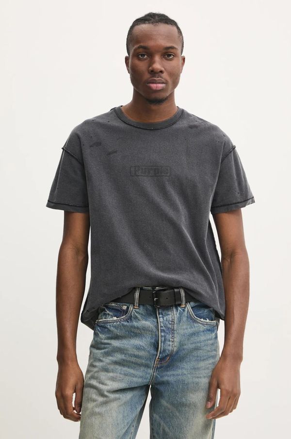PURPLE BRAND Bombažna kratka majica PURPLE BRAND TEXTURED INSIDE OUT TEE moška, siva barva, P101-JBCP125