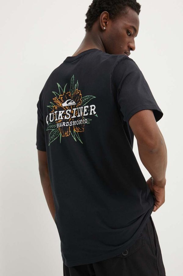 Quiksilver Bombažna kratka majica Quiksilver HIBISCUS moška, črna barva, AQYZT09761