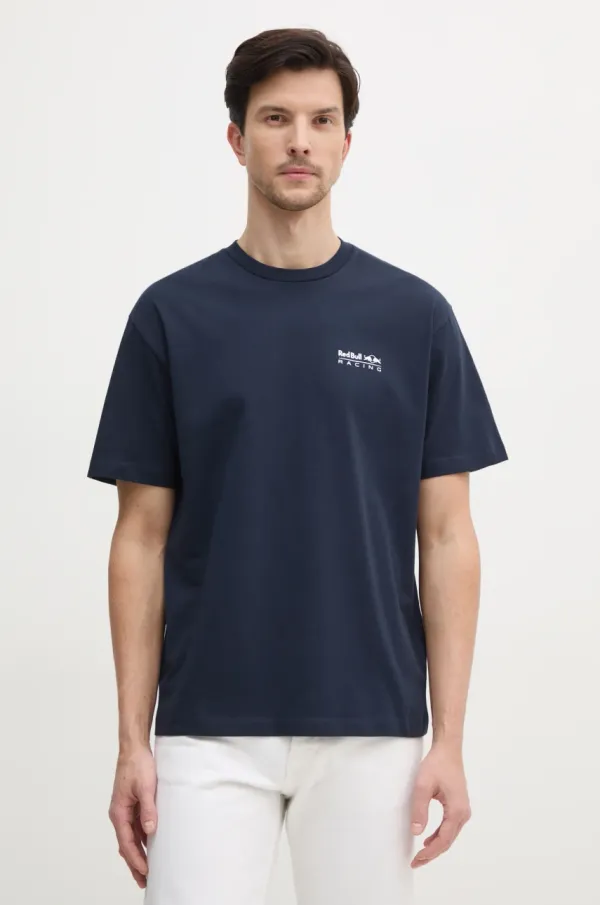 Red Bull Racing x Pepe Jeans Bombažna kratka majica Red Bull Racing x Pepe Jeans ABSTRACT RELIEF TEE moška, mornarsko modra barva, RM500018