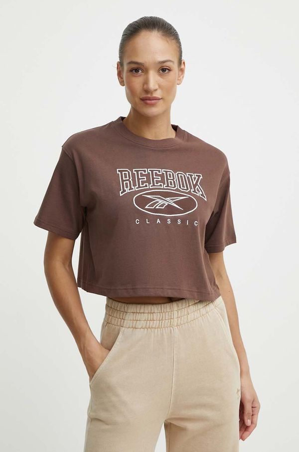 Reebok Classic Bombažna kratka majica Reebok Classic Archive Essentials ženska, rjava barva, 100075642