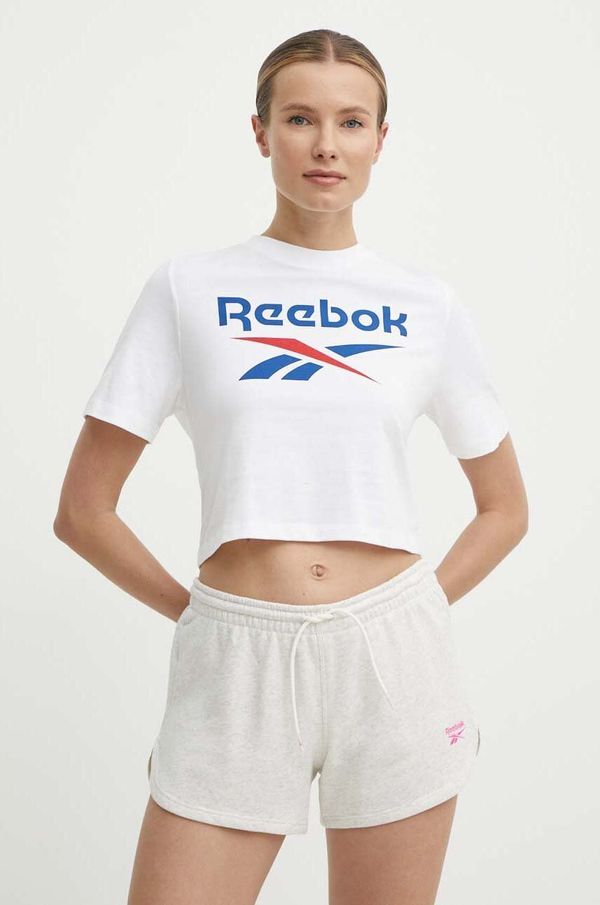 Reebok Bombažna kratka majica Reebok Identity ženska, bela barva, 100037593