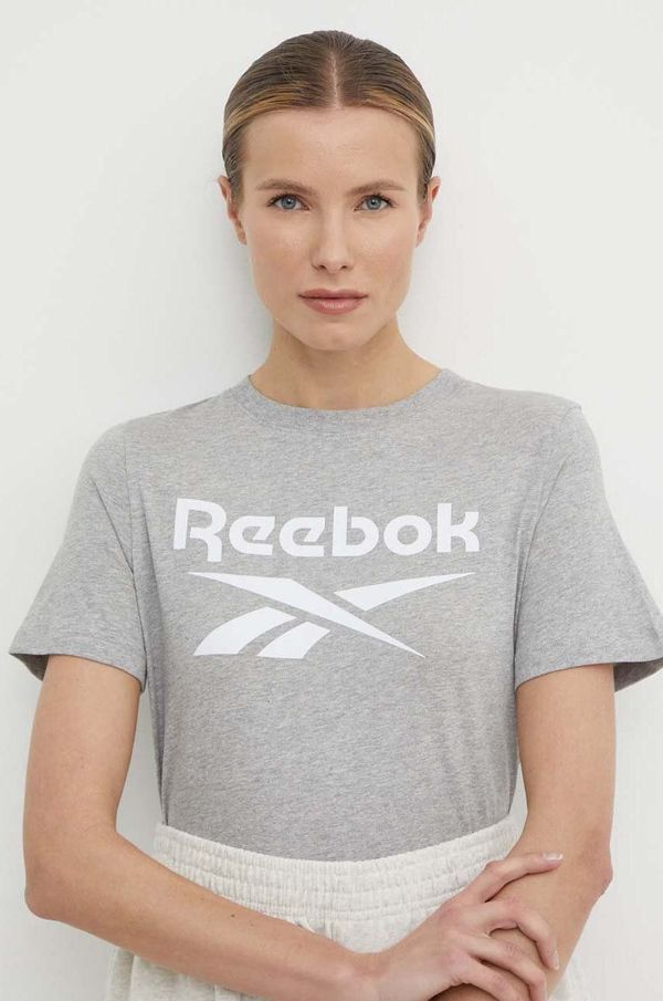 Reebok Bombažna kratka majica Reebok Identity ženska, siva barva, 100034852