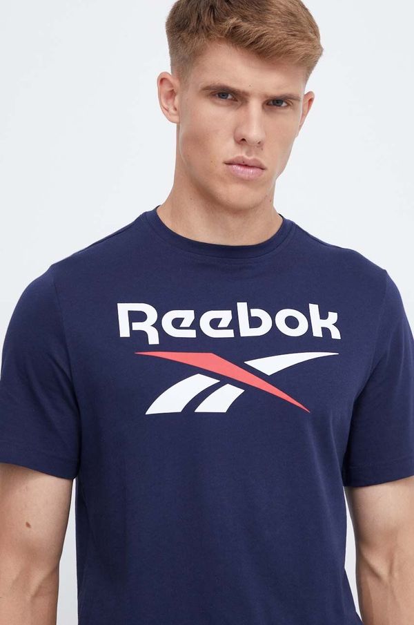 Reebok Bombažna kratka majica Reebok mornarsko modra barva