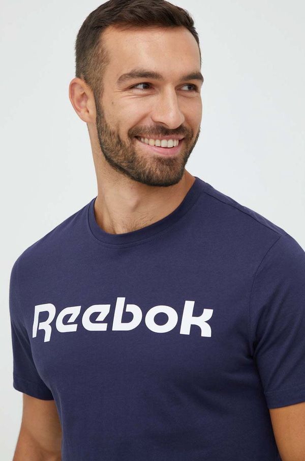 Reebok Bombažna kratka majica Reebok mornarsko modra barva