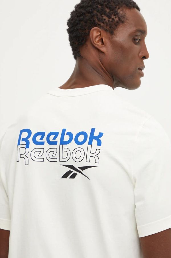 Reebok Bombažna kratka majica Reebok moška, bež barva, 100208575