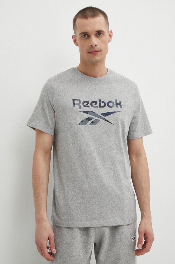 Reebok Bombažna kratka majica Reebok moška, siva barva, 100076379