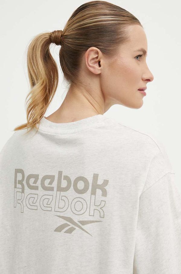 Reebok Bombažna kratka majica Reebok ženska, bež barva, 100075401