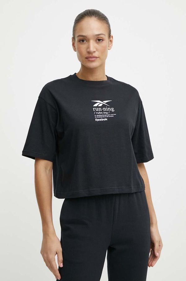 Reebok Bombažna kratka majica Reebok ženska, črna barva, 100075396