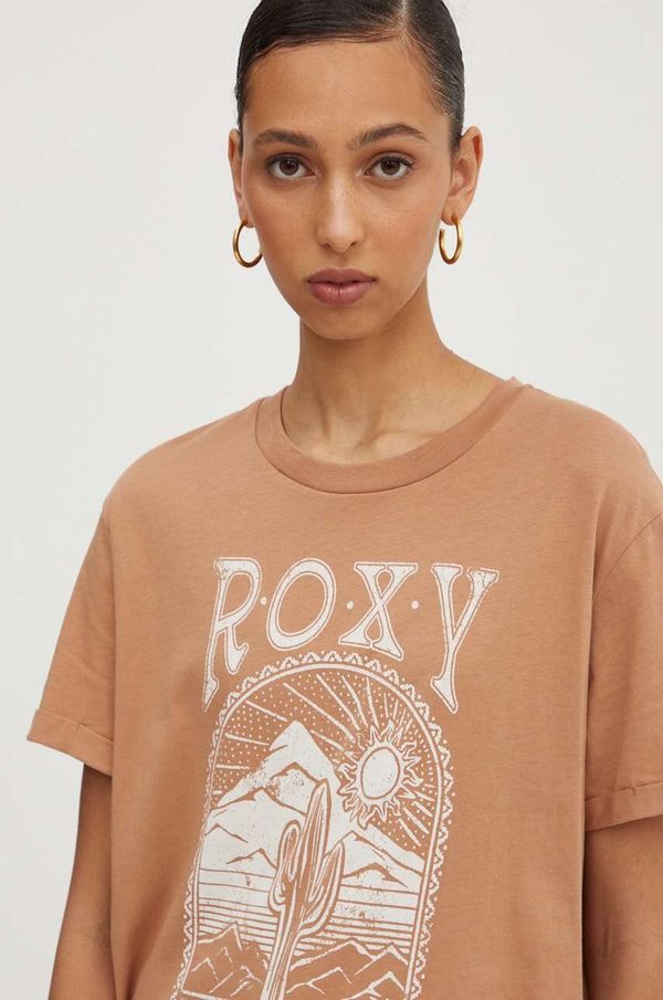 Roxy Bombažna kratka majica Roxy NOON OCEAN ženska, rjava barva, ERJZT05841