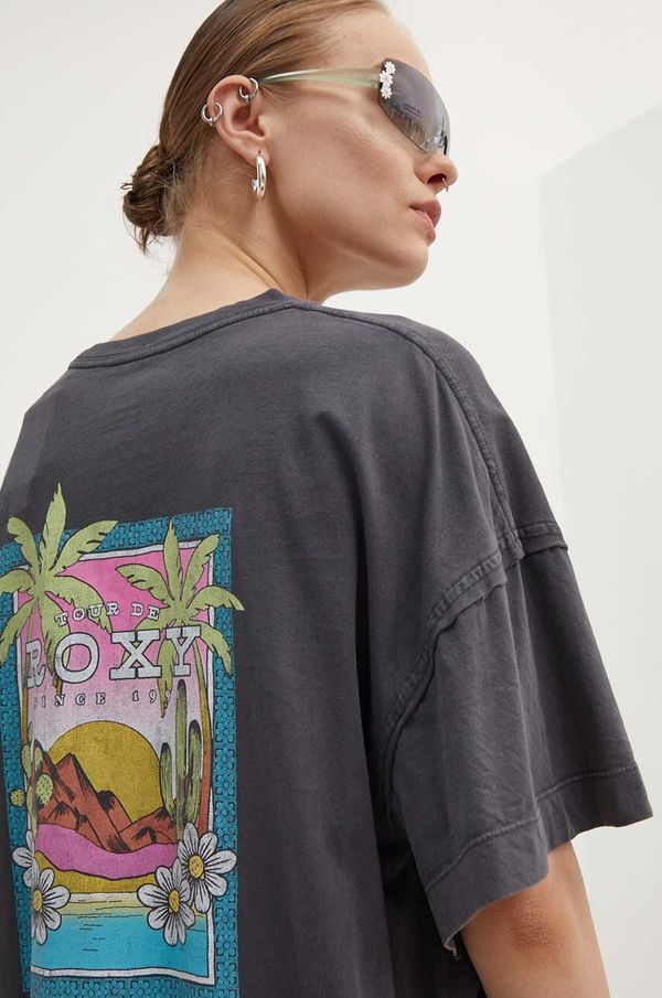 Roxy Bombažna kratka majica Roxy SWEETER SUN ženska, siva barva, ERJZT05718