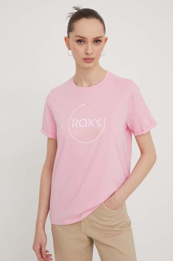 Roxy Bombažna kratka majica Roxy ženski, roza barva