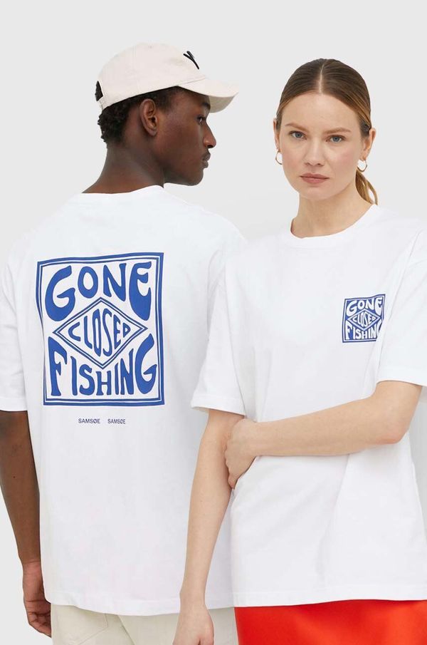 Samsoe Samsoe Bombažna kratka majica Samsoe Samsoe bela barva