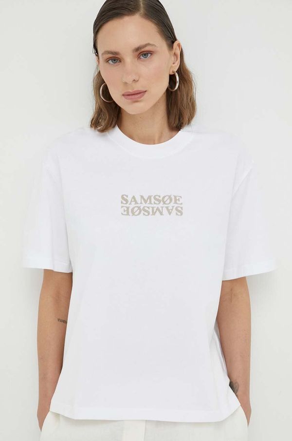 Samsoe Samsoe Bombažna kratka majica Samsoe Samsoe bela barva