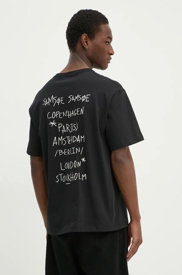Samsoe Samsoe Bombažna kratka majica Samsoe Samsoe SACOPENHAGEN črna barva, U24300006