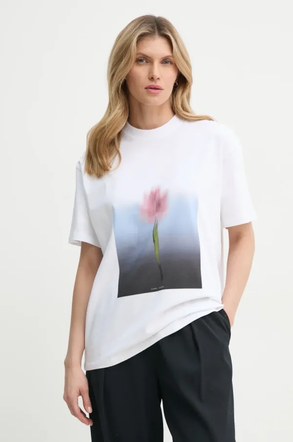 Samsoe Samsoe Bombažna kratka majica Samsoe Samsoe SAEIRA ženska, bela barva, F25100136