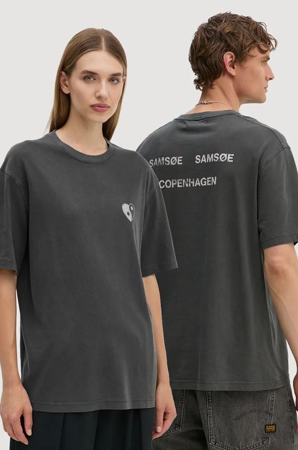 Samsoe Samsoe Bombažna kratka majica Samsoe Samsoe SAPOETRY siva barva, U24300005
