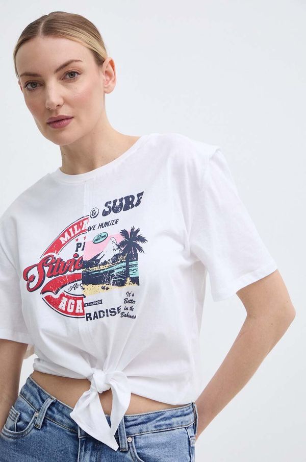 Silvian Heach Bombažna kratka majica Silvian Heach ženski, bela barva