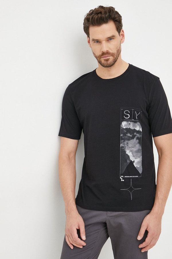Sisley Bombažna kratka majica Sisley črna barva