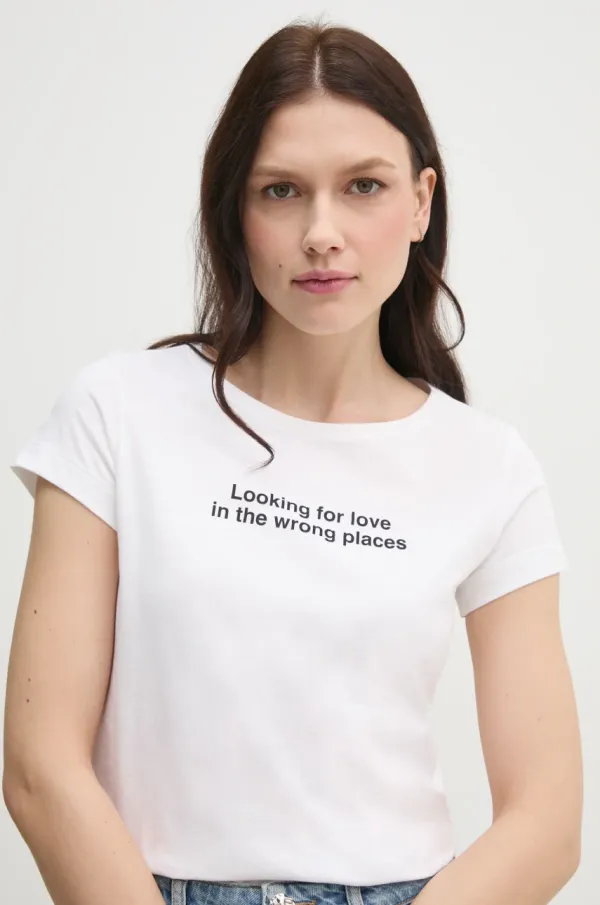 Sisley Bombažna kratka majica Sisley ženska, bela barva, 3I1XL106Q