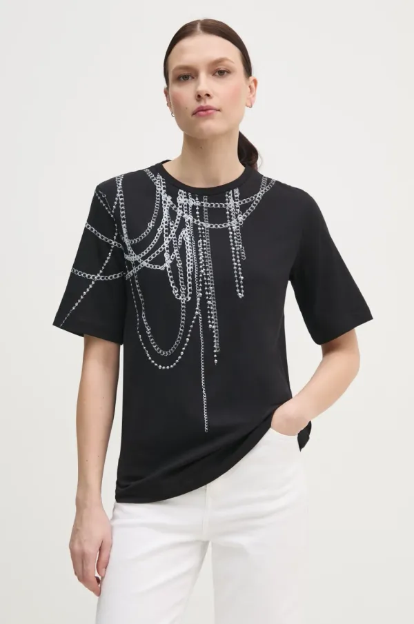 Sisley Bombažna kratka majica Sisley ženska, črna barva, 3096L106T