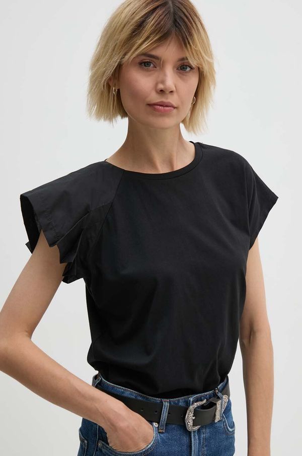 Sisley Bombažna kratka majica Sisley ženska, črna barva, 33D6L106C