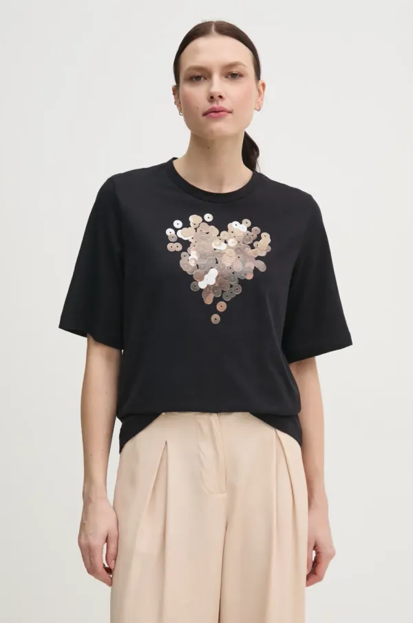 Sisley Bombažna kratka majica Sisley ženska, črna barva, 3I1XL106R