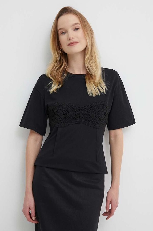 Sisley Bombažna kratka majica Sisley ženski, črna barva