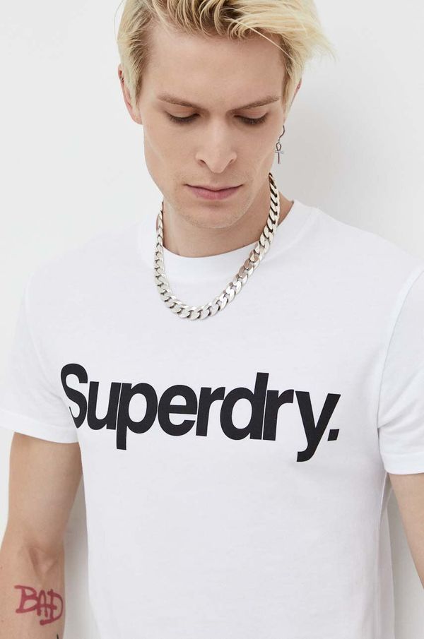 Superdry Bombažna kratka majica Superdry bela barva
