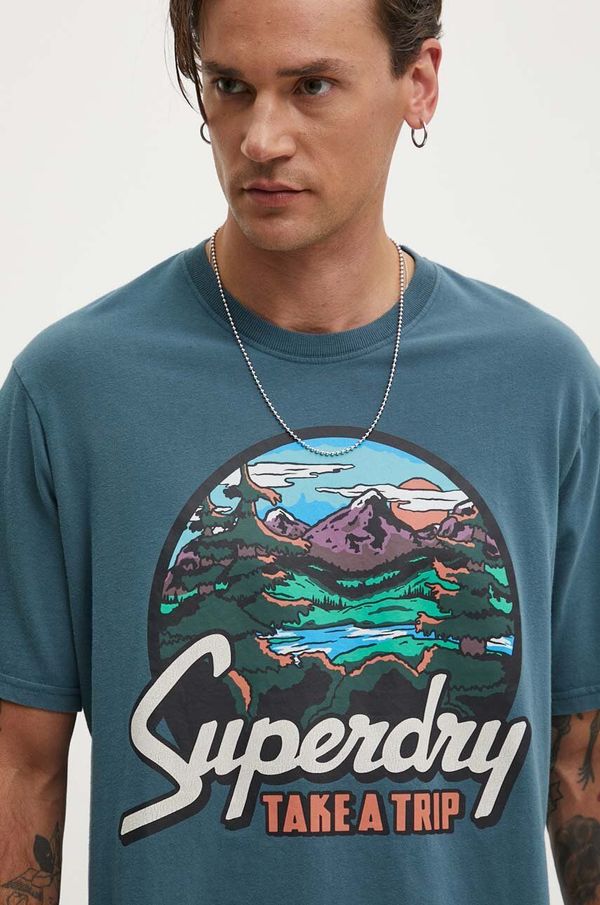 Superdry Bombažna kratka majica Superdry moška, turkizna barva, M1012187A-1XJ