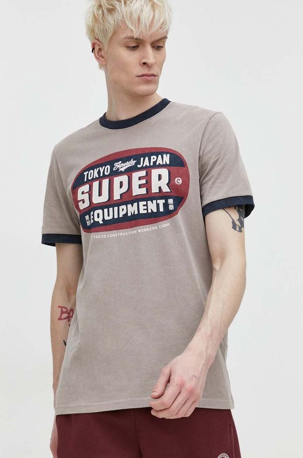 Superdry Bombažna kratka majica Superdry moški, bež barva
