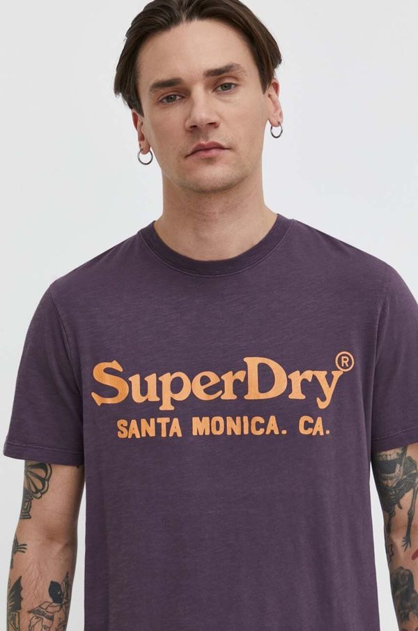 Superdry Bombažna kratka majica Superdry moški, vijolična barva