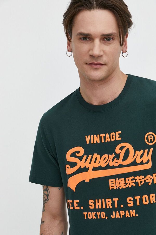 Superdry Bombažna kratka majica Superdry moški, zelena barva