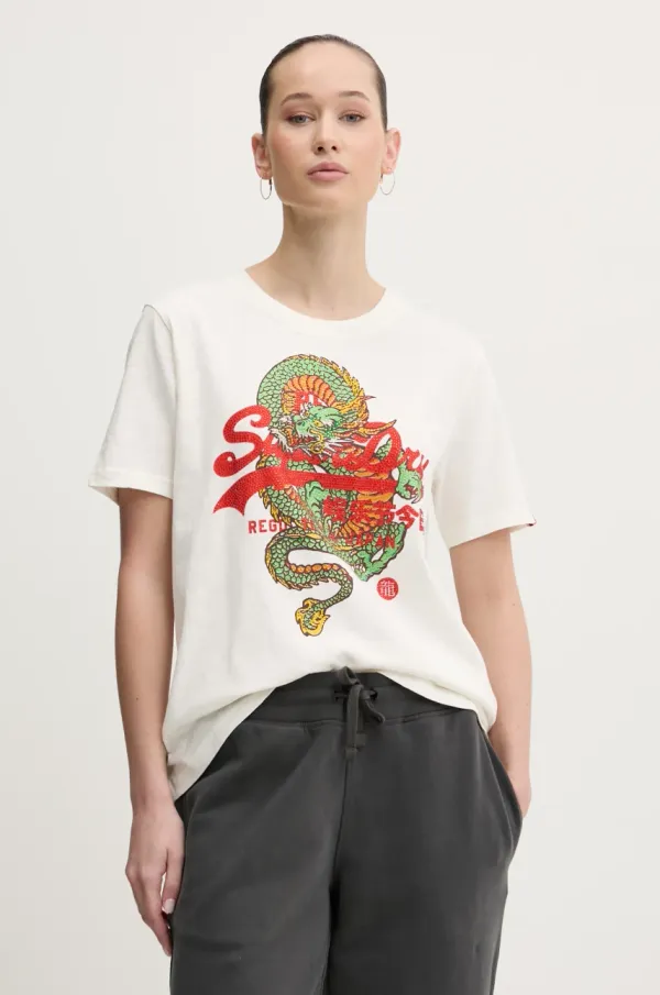 Superdry Bombažna kratka majica Superdry ženska, bela barva, W1011627A-1FI