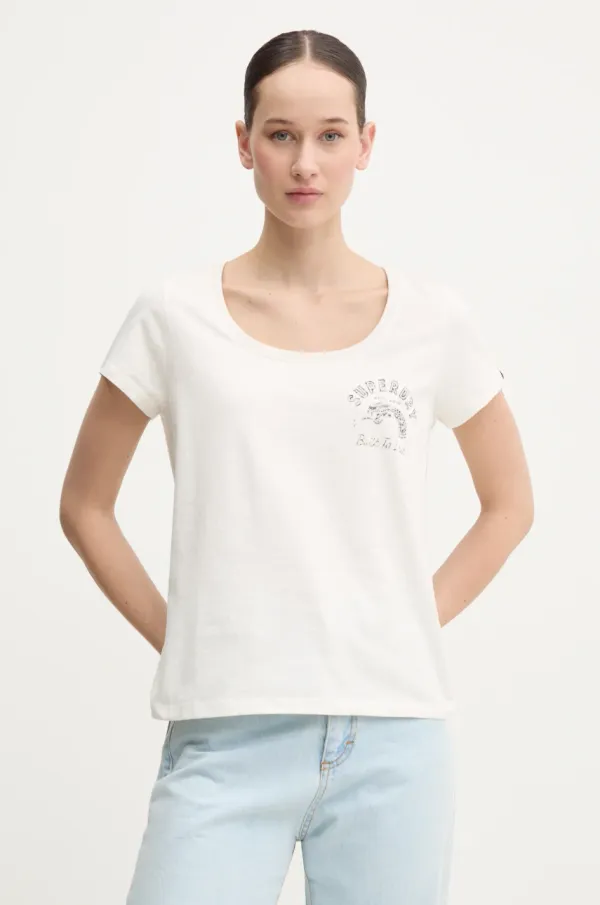 Superdry Bombažna kratka majica Superdry ženska, bež barva, W1011613A-1KZ