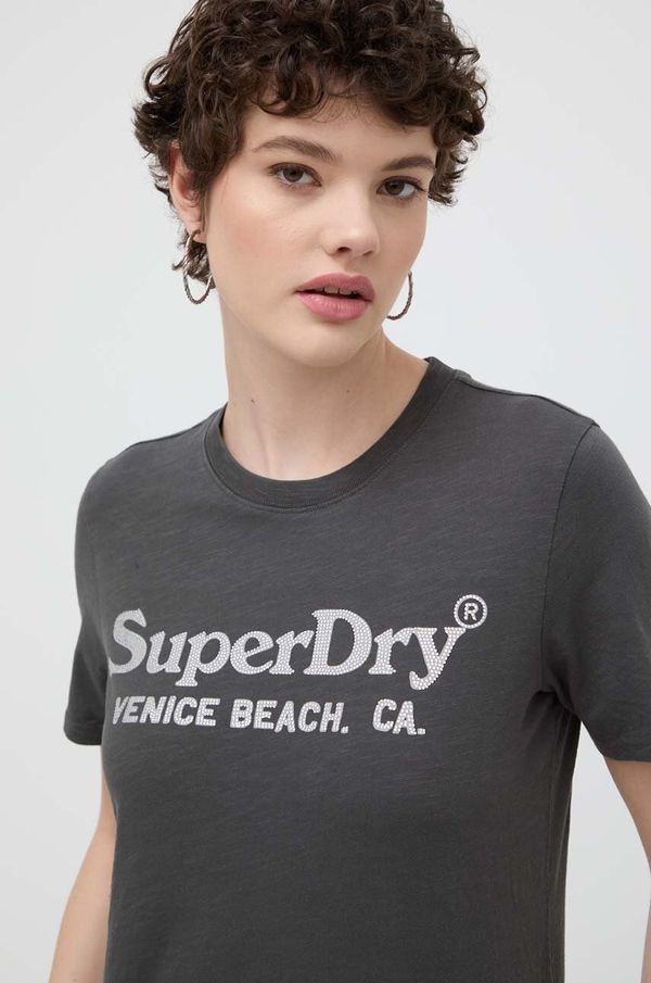 Superdry Bombažna kratka majica Superdry ženski, siva barva