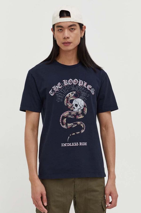 The Kooples Bombažna kratka majica The Kooples moški, mornarsko modra barva