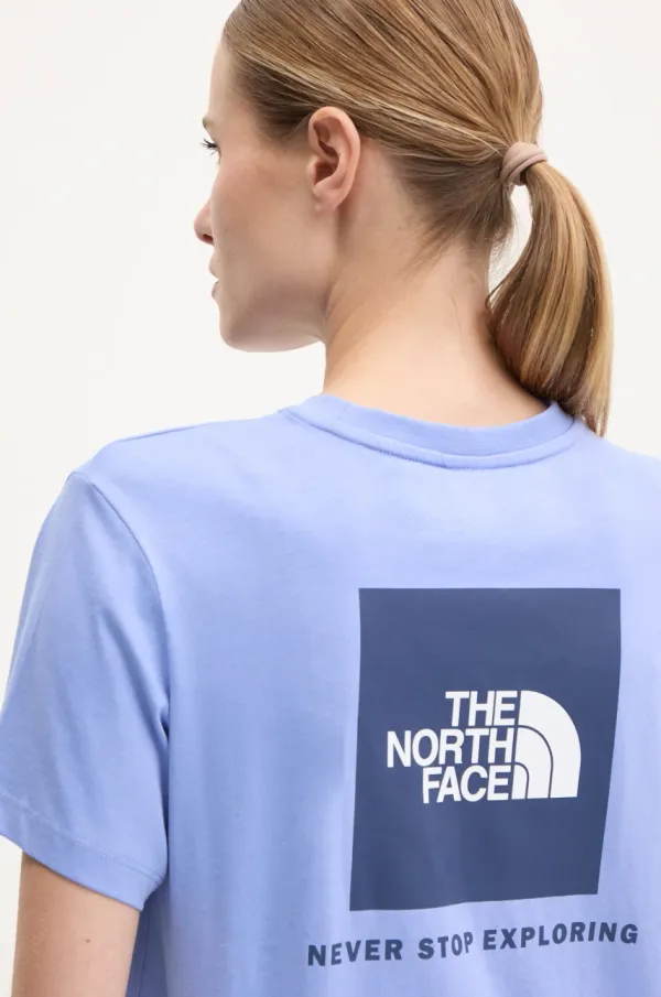 The North Face Bombažna kratka majica The North Face Box Relaxed ženska, vijolična barva, NF0A87NK9W91