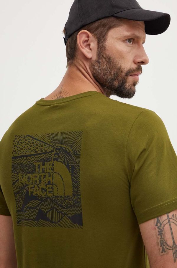 The North Face Bombažna kratka majica The North Face M S/S Redbox Celebration Tee moška, zelena barva, NF0A87NVPIB1